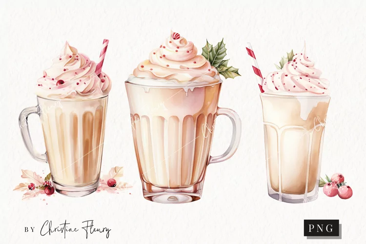 Watercolor Pink Eggnog Clipart | Christmas Clipart