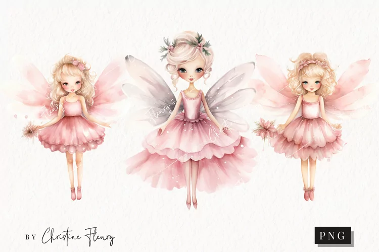 Watercolor Pink Fairies Clipart | Fairy Clipart