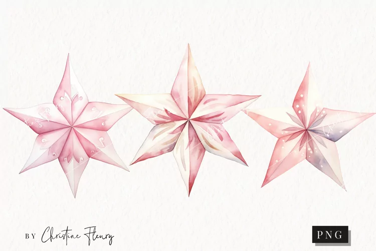 Watercolor Pink Stars Clipart | Christmas Clipart