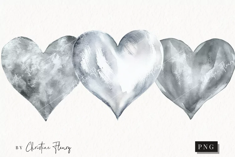 Watercolor Silver Heart PNG | Valentine's Day Clipart