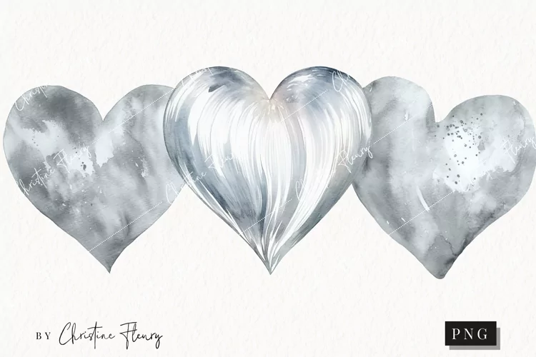 Watercolor Silver Heart PNG | Valentine's Day Clipart