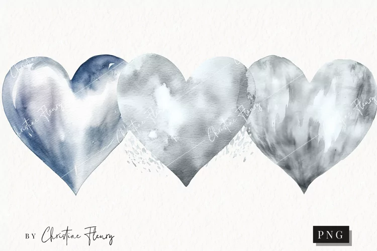 Watercolor Silver Heart PNG | Valentine's Day Clipart
