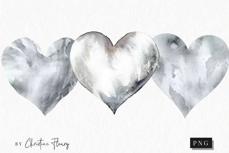 Watercolor Silver Heart PNG | Valentine's Day Clipart