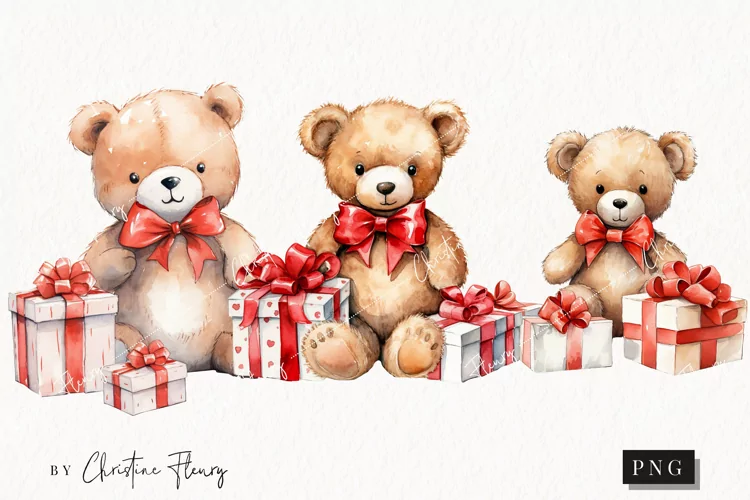 Watercolor Valentine Teddy Bears Clipart | Valentines Clipar