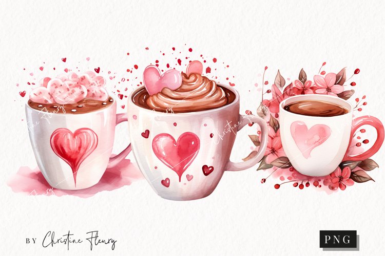 Watercolor Valentines Coffee PNG | Valentine's Day Clipart example image 1