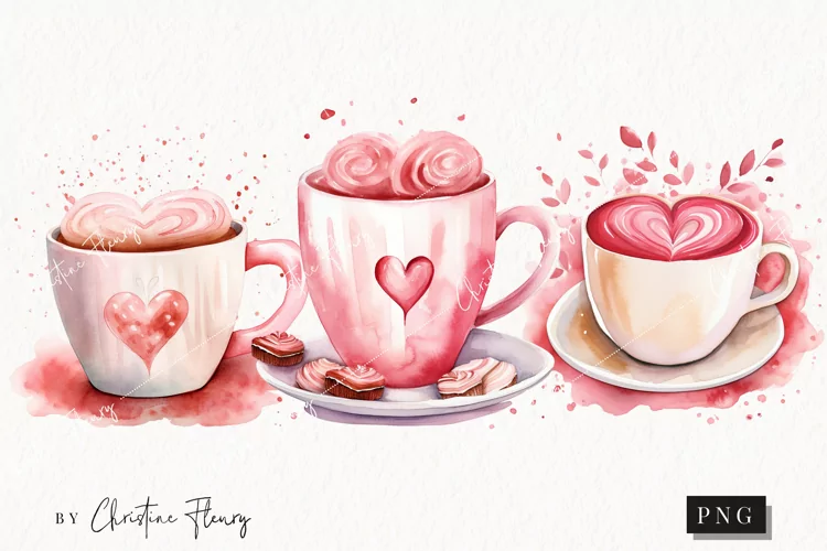 Watercolor Valentines Coffee PNG | Valentine's Day Clipart