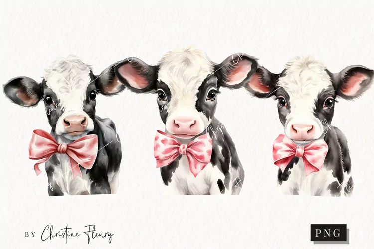 Watercolor Valentine Cows Clipart | Valentines PNG