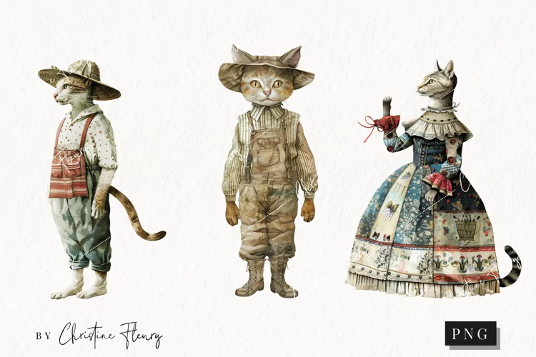 Whimsical Vintage Cats | Vintage PNG