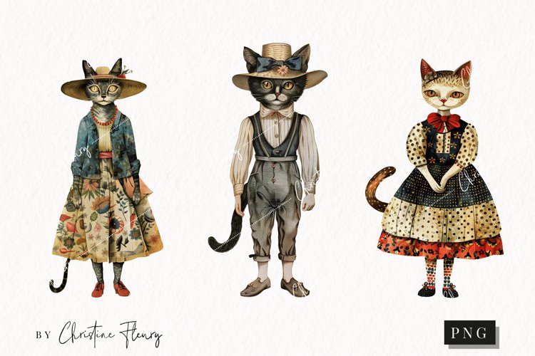 Whimsical Vintage Cats | Vintage PNG