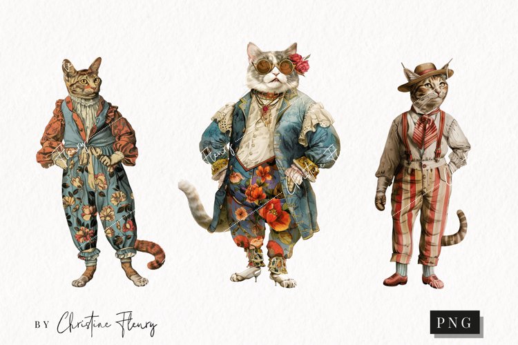 Whimsical Vintage Cats | Vintage PNG