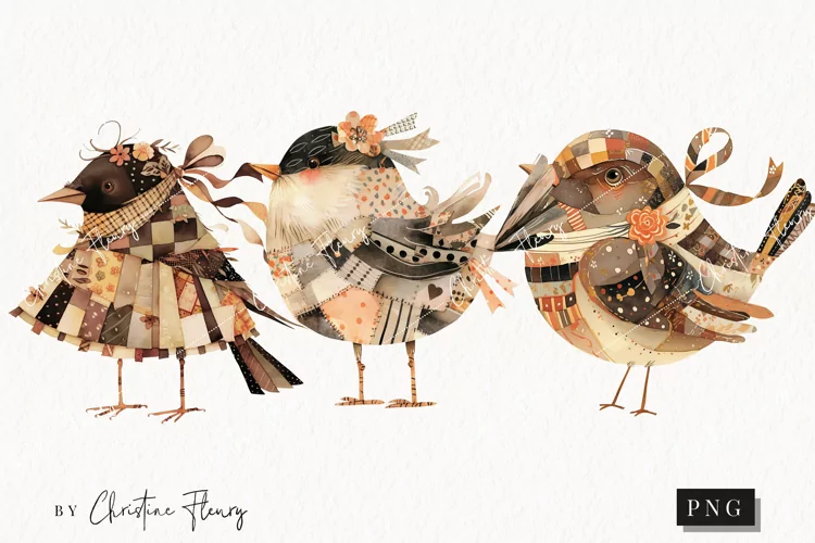 Vintage Patchwork Birds PNG | Vintage PNG