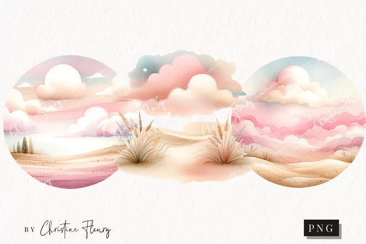 Watercolor Pink Landscape Background PNG | Summer PNG