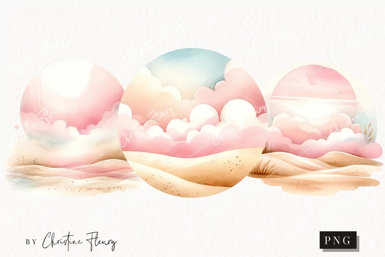 Watercolor Pink Landscape Background PNG | Summer PNG