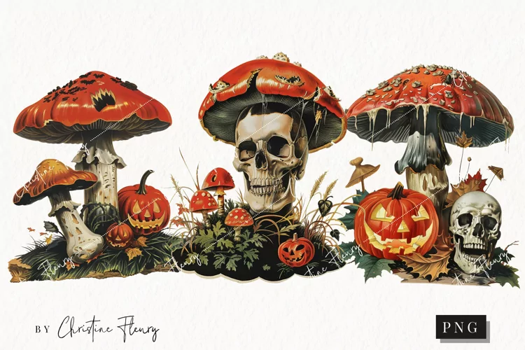 Vintage Death Cap Mushrooms | Halloween PNG