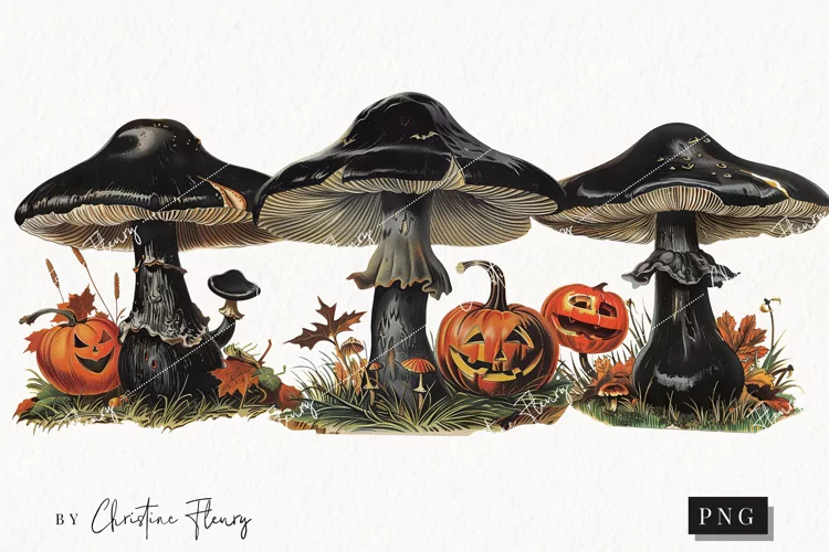 Vintage Death Cap Mushrooms | Halloween PNG