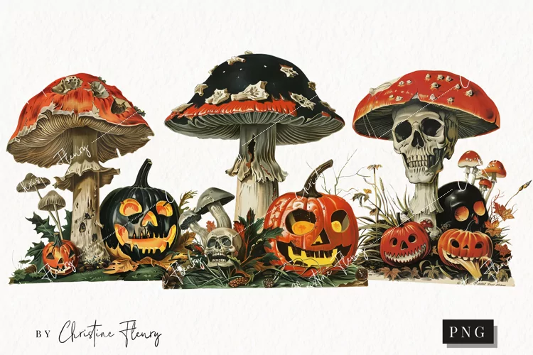 Vintage Death Cap Mushrooms | Halloween PNG