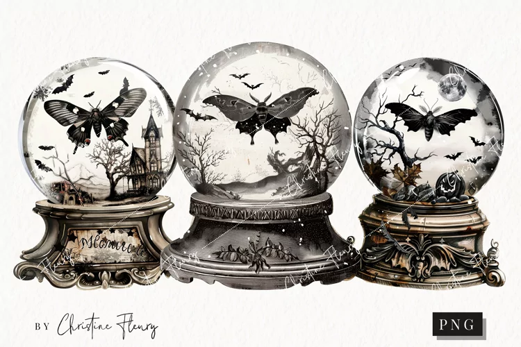 Vintage Goth Snowglobes | Halloween PNG