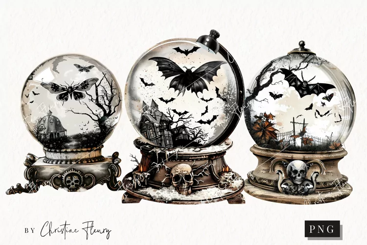Vintage Goth Snowglobes | Halloween PNG