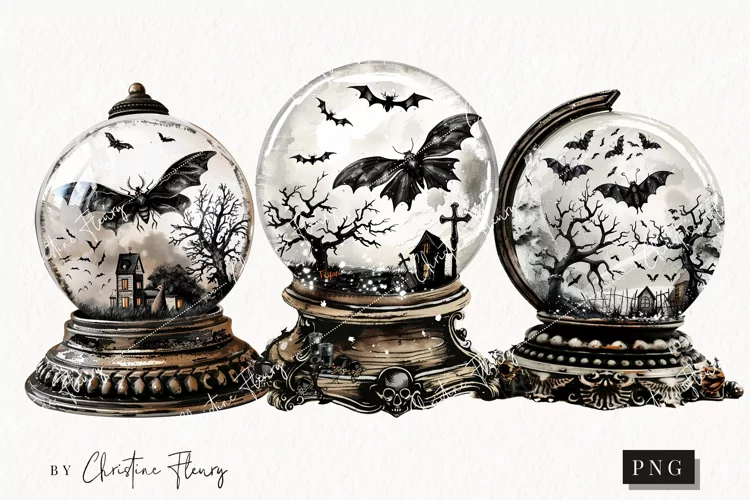 Vintage Goth Snowglobes | Halloween PNG