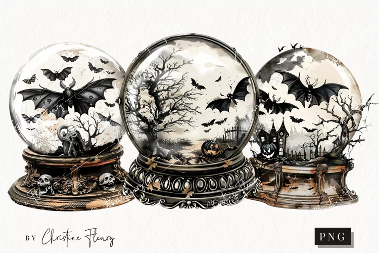 Vintage Goth Snowglobes | Halloween PNG
