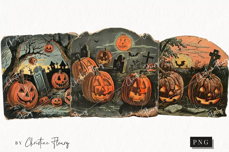 Vintage Graveyard Scene | Halloween PNG