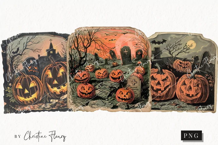 Vintage Graveyard Scene | Halloween PNG