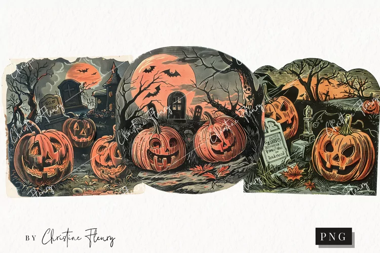 Vintage Graveyard Scene | Halloween PNG