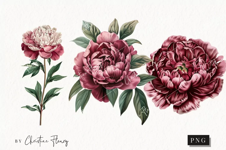 Vintage Peony Clipart | Flower PNG