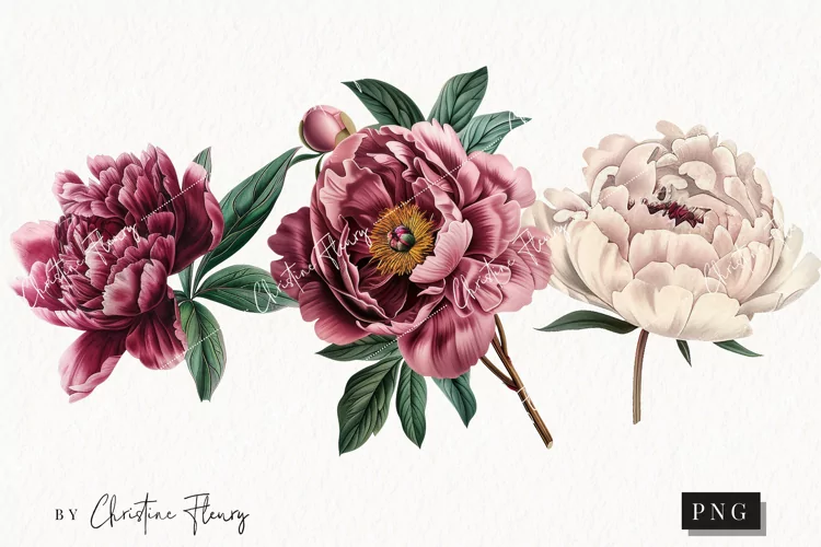 Vintage Peony Clipart | Flower PNG