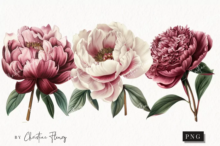 Vintage Peony Clipart | Flower PNG