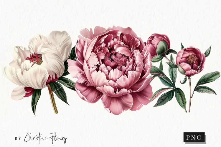 Vintage Peony Clipart | Flower PNG