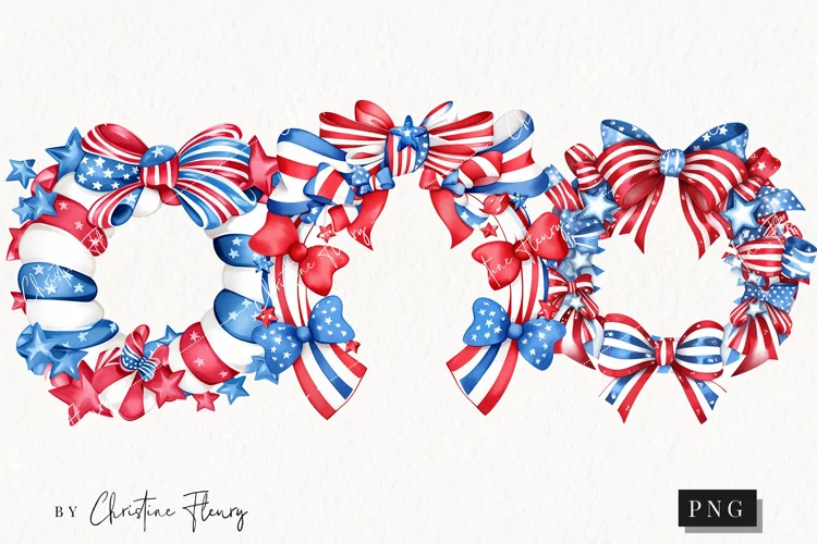 4th Of July Wreaths Clipart | Patriotic PNG