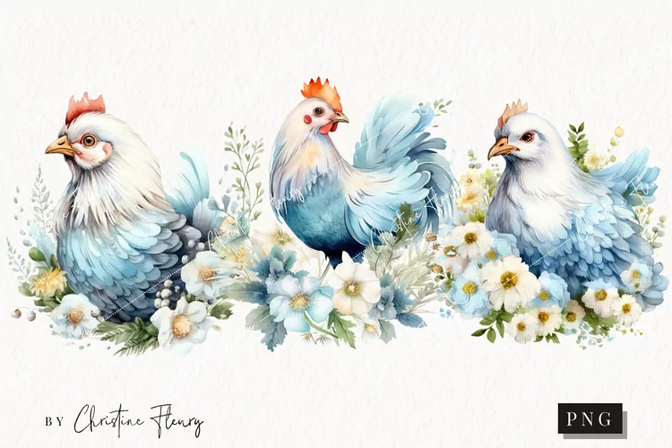 Blue Daisy Chickens PNG | Spring PNG