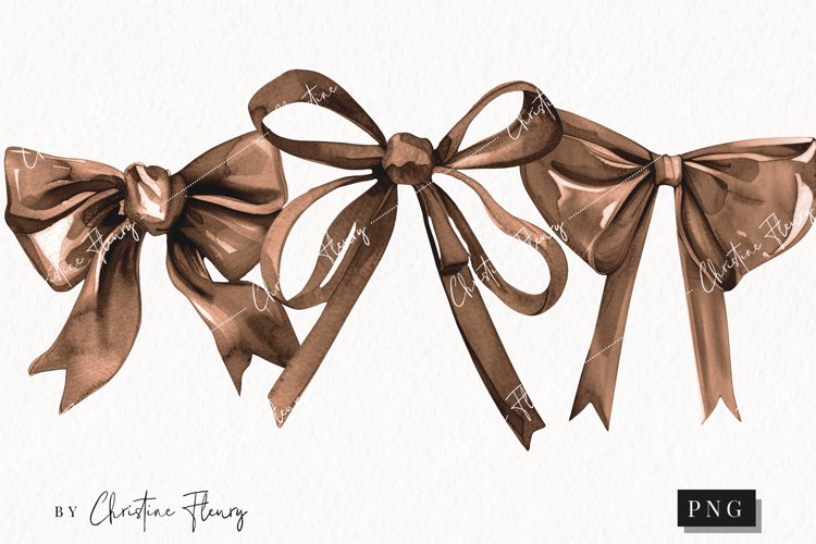 Watercolor Brown Coquette Bows | Football PNG example image 1
