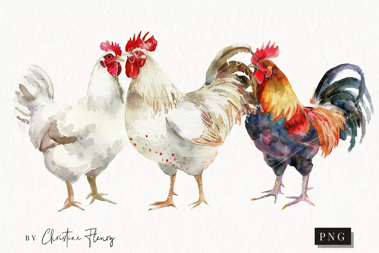 Watercolor Chickens | Farmhouse PNG