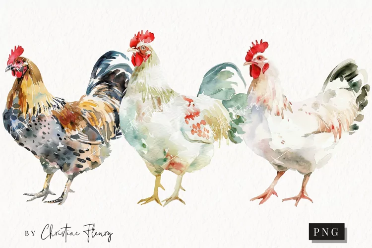 Watercolor Chickens | Farmhouse PNG