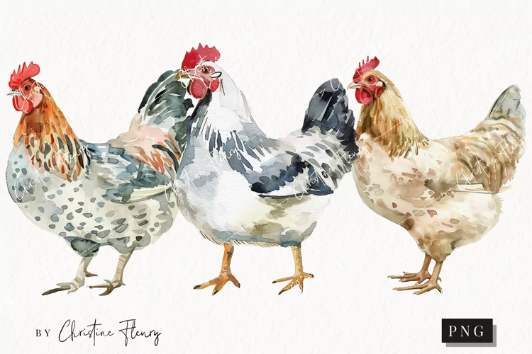 Watercolor Chickens | Farmhouse PNG