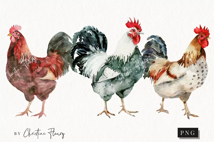 Watercolor Chickens | Farmhouse PNG