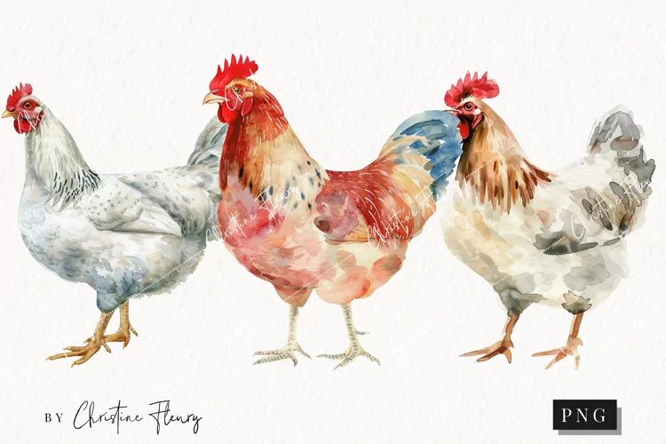 Watercolor Chickens | Farmhouse PNG
