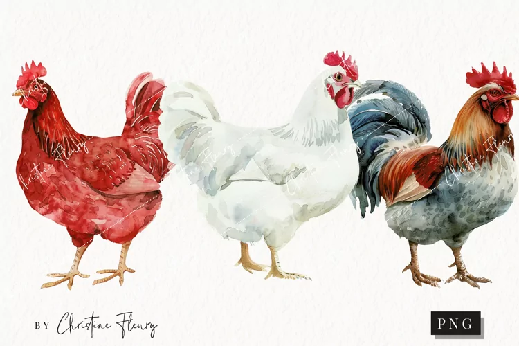 Watercolor Chickens | Farmhouse PNG