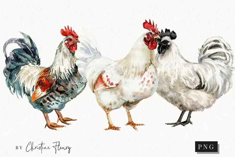 Watercolor Chickens | Farmhouse PNG
