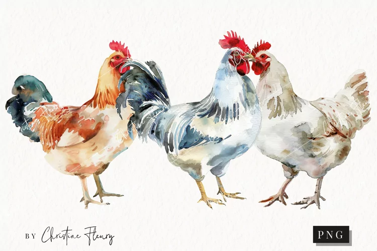Watercolor Chickens | Farmhouse PNG
