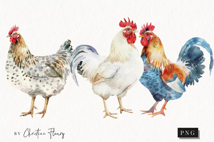 Watercolor Chickens | Farmhouse PNG