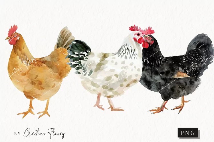 Watercolor Chickens | Farmhouse PNG