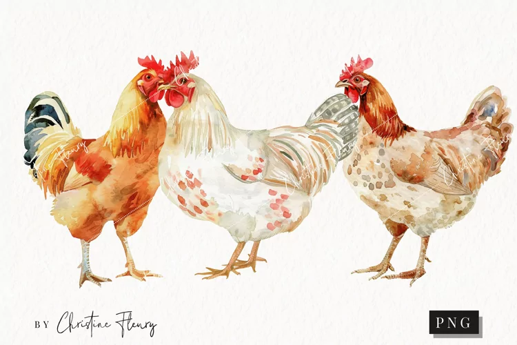 Watercolor Chickens | Farmhouse PNG