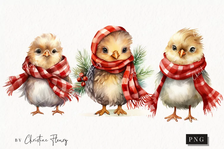 Watercolor Christmas Chicks Clipart | Christmas Clipart