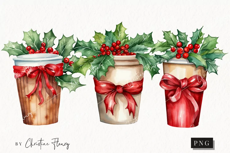 Watercolor Christmas Tumbler Clipart | Christmas Clipart