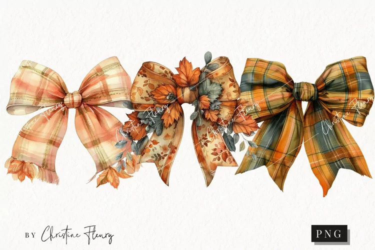 Watercolor Fall Bows | Fall PNG