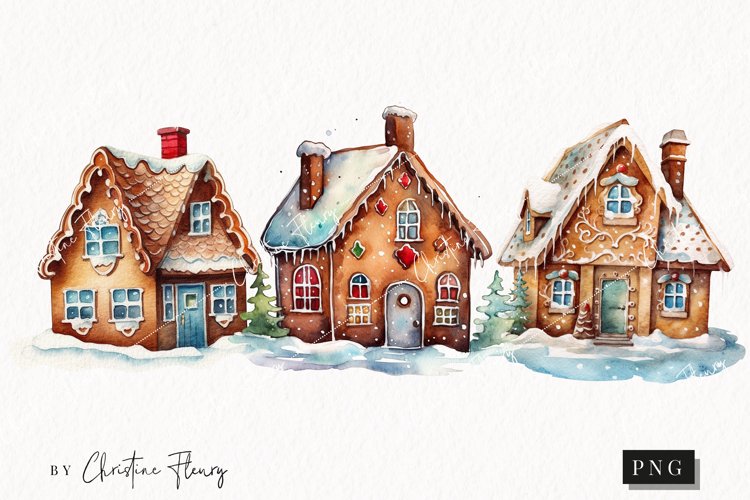 Watercolor Gingerbread House Clipart | Christmas Clipart example image 1