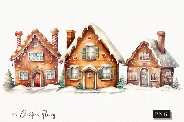 Watercolor Gingerbread House Cookie Clipart | Christmas PNG